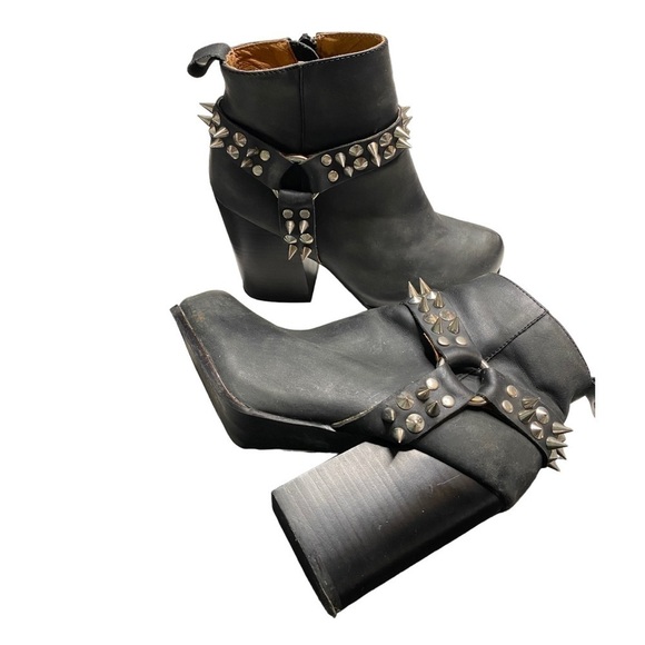 Jeffrey Campbell Havana Black Leather Metal Spiked Heel Ankle Chains Booties - Picture 2 of 12